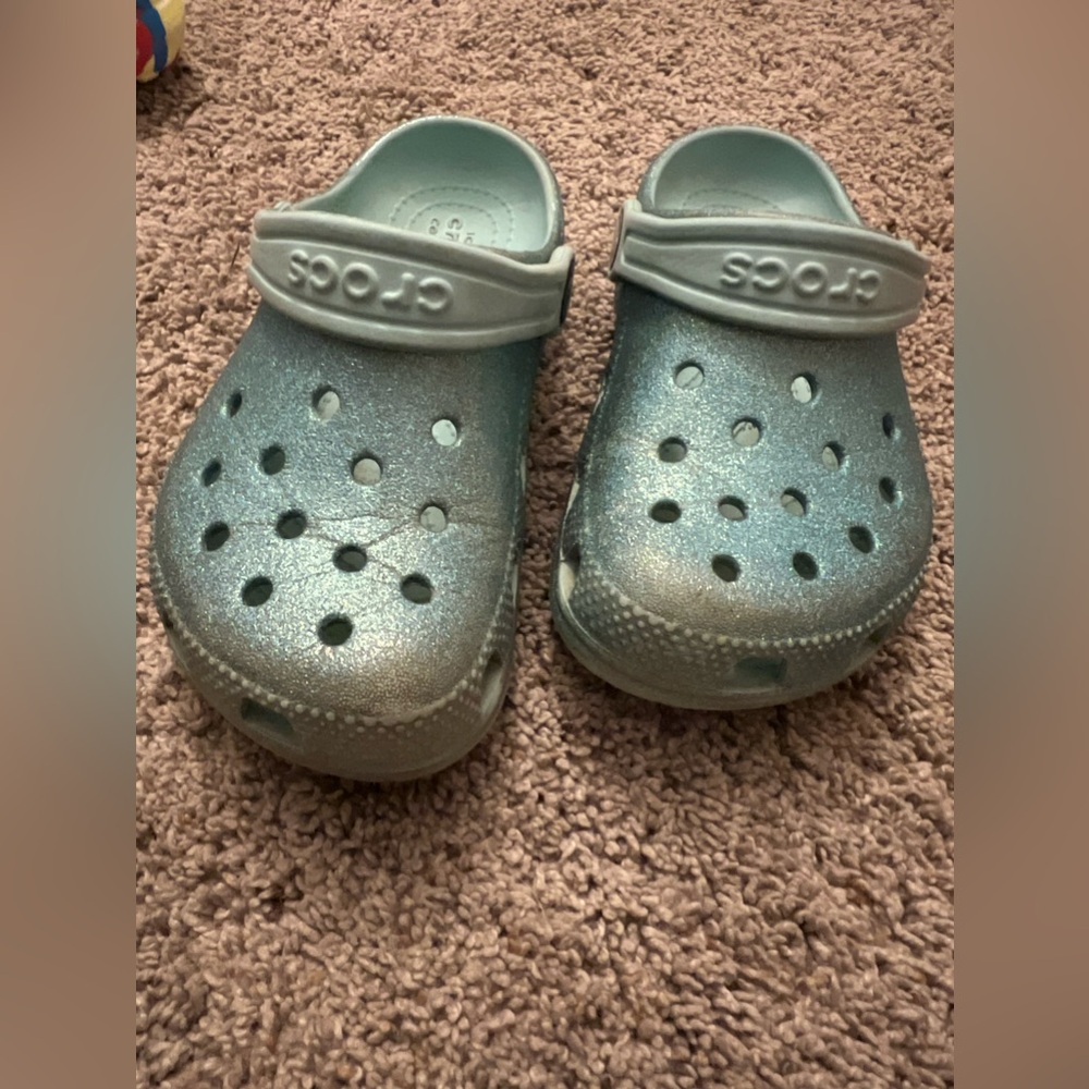 Toddler blue glitter crocs - size 10